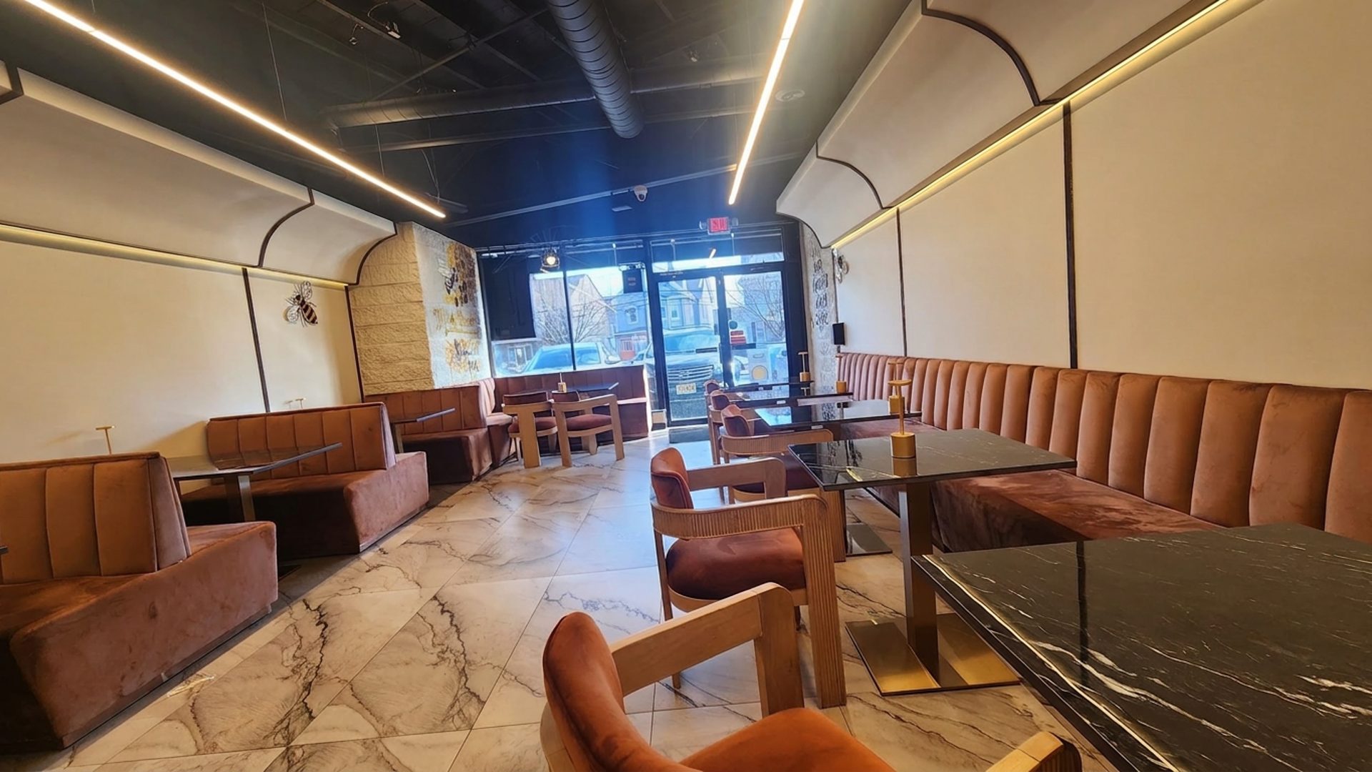 Marble floors, warm booths, a nice place to sit