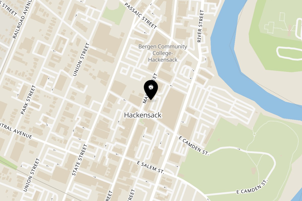 Map showing the location of Honey Brewed Cafe Hackensack on 294 Main St in Hackensack
